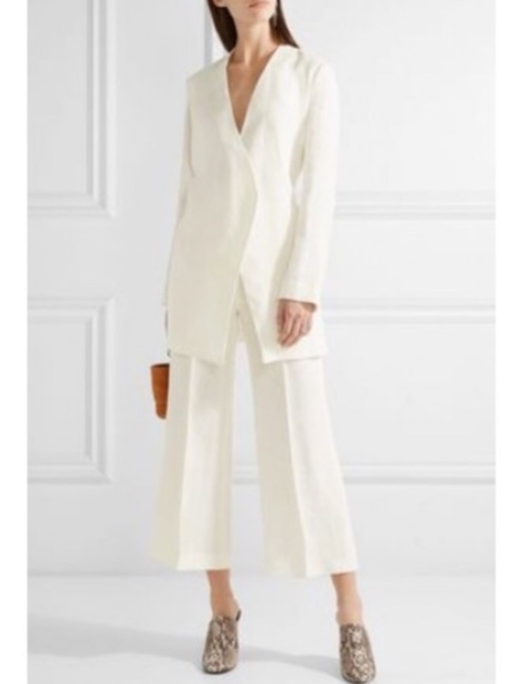 Theory Nadeema Linen Drape Trousers Ivory Sz 8